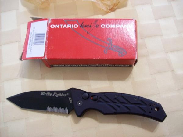 Ontario Knife Co. Rare Automatic SF-3 Strike Fighter-Tanto Black-Serrated 154CM UNUSED W/Box