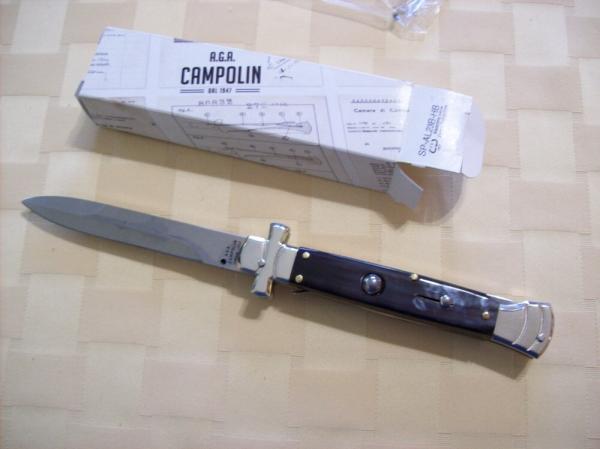 A. G. A. Campolin Maniago, Italy Maltese Cross Bayonet 9 Incher Lockback W/Brazilian Horn UNUSED!