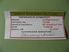 GREAT EASTERN NORTHFIELD 735108L SCOUT SMOOTH BLACK BUFFALO HORN