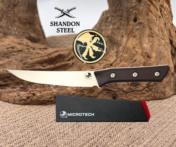 Microtech Boning 6.125" Knife Blackcherry G-10 Handle Stonewash M390MK 3100-10BK