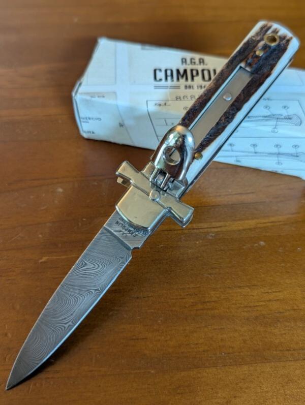 AGA CAMPOLIN DAMASCUS 15CM-6 INCH MINI DOMINUS LEVERLOCK IN ALPINE STAG HORN AUTO NEW IN BOX 