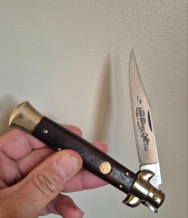 Rare 5" Genuine Edge Knives Bratt VT Italy Edge Co. Bolster Release Stiletto Knife