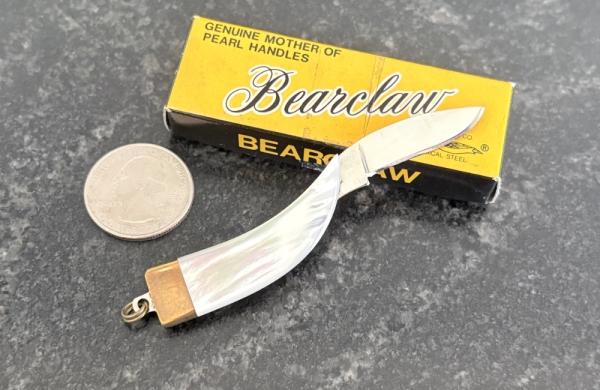 Vintage Parker Bearclaw Pendant Folding Knife, Mother Of Pearl Scale, Japan, Unused