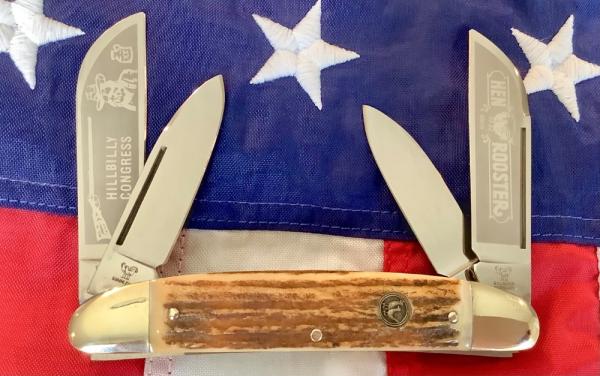 2010 Hen & Rooster -Bertram Cutlery Large "Hillbilly" Congress w/ Nice Stag Handles