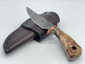 CARY THOMAS Custom Handmade 3 Finger Spalted Maple Utility Knife w/ Sheath