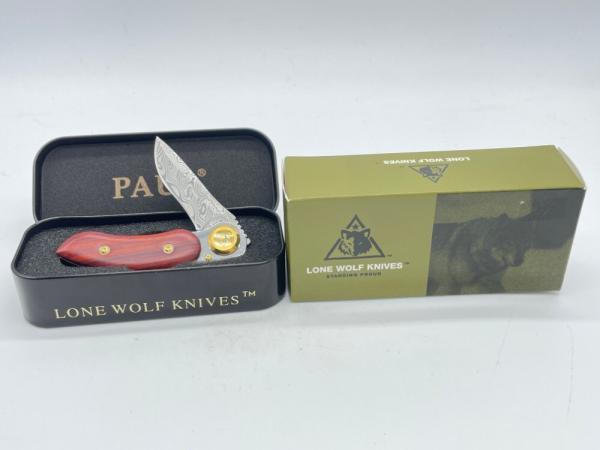 LONE WOLF KNIVES USA LM23290 Ltd. Cocobolo Damascus Paul Presto Folder w/ OMP BOX LONE WOLF KNIVES USA LM23290 Ltd. Cocobolo Damascus Paul Presto Folder w/ OMP BOX