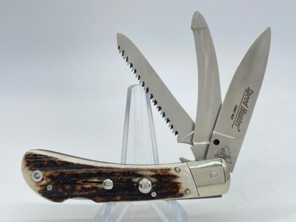AKC Italy First Run Genuine Stag Speed Hunter 3-Blade Automatic Lockback
