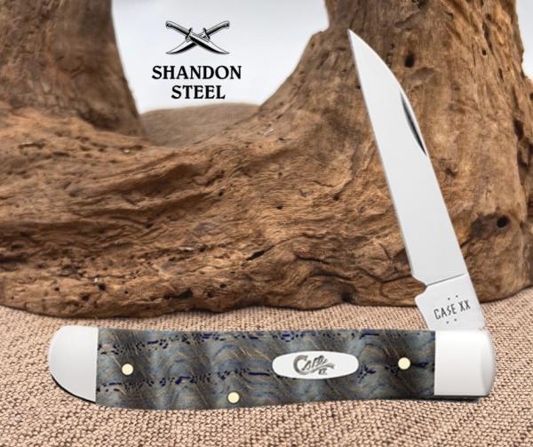 Case xx USA Knives Mini Trapper Blue Curly Oak Wood 47491 Stainless Pocket Knife