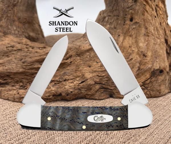 Case XX USA 47496 Canoe Blue Curly Oak Wood Handle 2 Blade Folding Pocket Knife