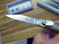 Hubertus Knife Solingen Automatic Just Arrived Yellow Curly Birch Medium Size 10 Clip-Point UNUSED!