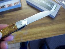 Hubertus Knife Solingen Automatic Just Arrived Yellow Curly Birch Medium Size 10 Clip-Point UNUSED!
