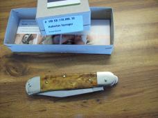 Hubertus Knife Solingen Automatic Just Arrived Yellow Curly Birch Medium Size 10 Clip-Point UNUSED!