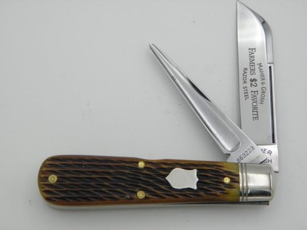 Maher & Grosh #740 Farmers Favorite by Great Eastern; 3 7/8” closed, jigged bone handles