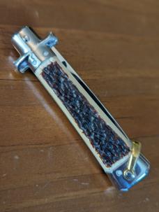 GENUINE IMITATION STAG BARGEON 20CM BOBC SWEDGE BLADE BRASS COINED LINERS, PINS, SAFETY AND BAIL 