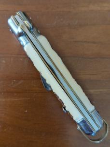 GENUINE IMITATION STAG BARGEON 20CM BOBC SWEDGE BLADE BRASS COINED LINERS, PINS, SAFETY AND BAIL 
