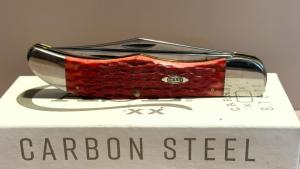 2022 CASEXX DARK RED BONE PEACH SEED JIG FOLDING HUNTER WITH SHEATH IN ORIGANIL BOX