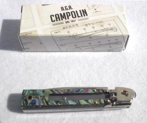 A.G.A. CAMPOLIN 6" BEAUTIFUL ABALONE SCALES AUTOMATIC LEVER LOCK MANIAGO ITALY