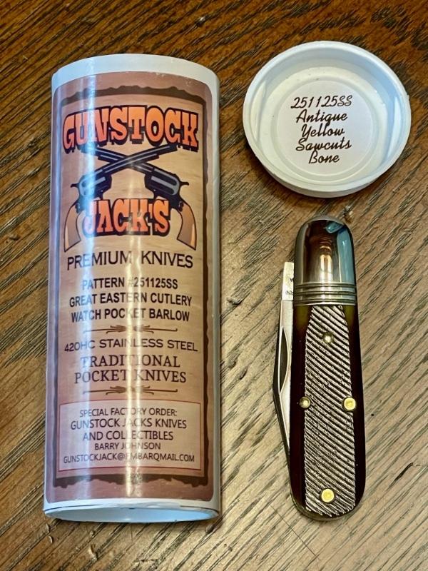 Great Eastern Cutlery #251125SS Watch Pocket Barlow with Clip blade and Antique Yellow Sawcut Bone Great Eastern Cutlery #251125SS Watch Pocket Barlow with Clip blade and Antique Yellow Sawcut Bone