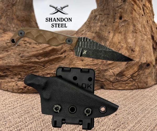 Stroup Knives USA Mini Fixed Knife 3" 1095HC Steel Full Tang Blade FDE G10