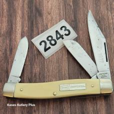 Vintage Sears Craftsman Stockman 4" Closed Ivory Delrin Handles CS Folding Pocket Knife Made In USA 