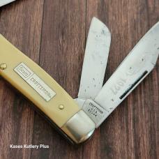 Vintage Sears Craftsman Stockman 4" Closed Ivory Delrin Handles CS Folding Pocket Knife Made In USA 