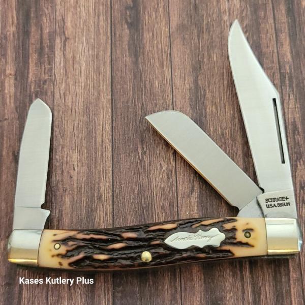 Schrade Uncle Henry 885uh Stockman 3.88" Closed Staglon Handles SS Folding Pocket Knife Made In USA Schrade Uncle Henry 885uh Stockman 3.88" Closed Staglon Handles SS Folding Pocket Knife Made In USA