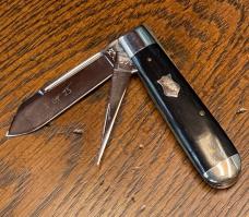 Schatt & Morgan made by Queen Cutlery in 2005 #69 Harness Jack, Spearpoint+Awl with Ebony Covers