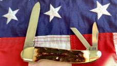 NKCA 1980 Rob Klaas, Kissing Crane Whittler Pocket Knife +Gnarly Stag Handles -NOS