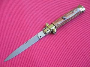 MEMORIAL DAY SALE!!! Older 9" TULIP WOOD Flat Ground BLADE ITALIAN STILETTO Knife - NOS