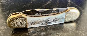 Beautiful FightN Rooster By Graham Clayton Mother Of Pearl Canoe 2 Blade Knife Sheffield England