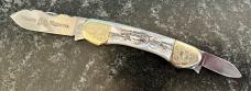 Beautiful Fight'N Rooster By Graham Clayton Mother Of Pearl Canoe 2 Blade Knife, Sheffield England