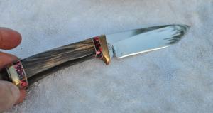 RW Wilson Fixed Blade 95quot OAL Bocote Wood Nutted Tang Fancy Copper Guard Mint Tomahawk Tang Stamp