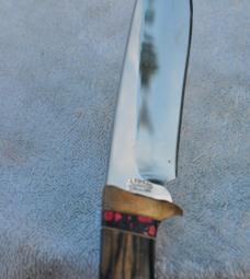 R.W. Wilson Fixed Blade 9.5" OAL Bocote Wood Nutted Tang Fancy Copper Guard Mint Tomahawk Tang Stamp
