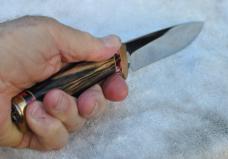 R.W. Wilson Fixed Blade 9.5" OAL Bocote Wood Nutted Tang Fancy Copper Guard Mint Tomahawk Tang Stamp