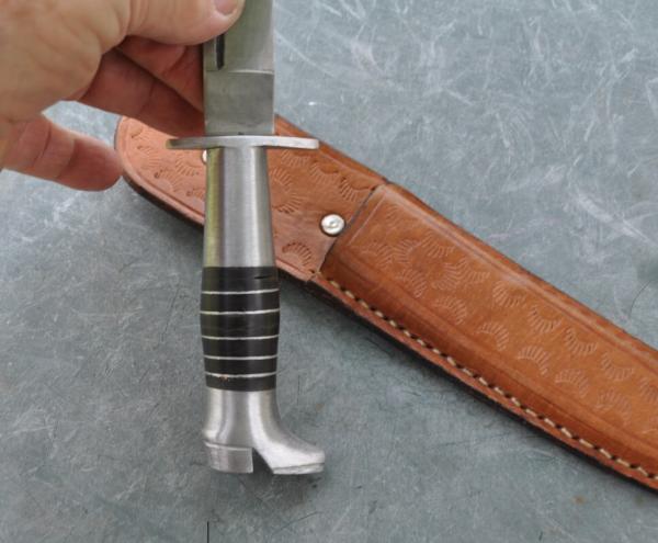 Mexican Custom Boot Knife 7" Blade 12" OAL Full Tang Original Sheath Aluminum & Stacked Leather Mexican Custom Boot Knife 7" Blade 12" OAL Full Tang Original Sheath Aluminum & Stacked Leather