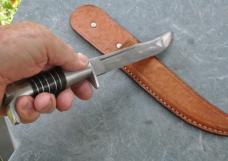 Mexican Custom Boot Knife 7" Blade 12" OAL Full Tang Original Sheath Aluminum & Stacked Leather 