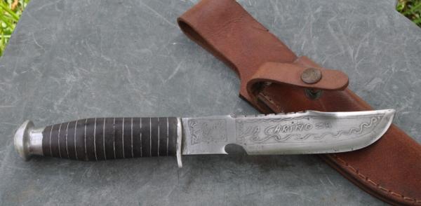 Mexican Fighter Old Knife 11 1/4" OAL Stacked Leather Alu Washers Round Pommel  Full Tang Unusual