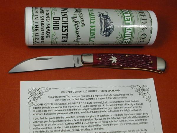 Weed & Co. 2025 Red Jigged Bone Wharncliffe Trapper Knife NIT from Cooper Cutlery USA W5119-RJB Weed & Co. 2025 Red Jigged Bone Wharncliffe Trapper Knife NIT from Cooper Cutlery USA W5119-RJB