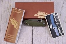 Honey Badger HB1310 Small Flipper Knife 2.81" Satin Leaf Blade, Green FRN Handles, Liner Lock