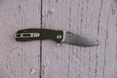Honey Badger HB1310 Small Flipper Knife 2.81" Satin Leaf Blade, Green FRN Handles, Liner Lock