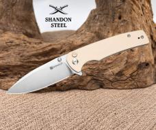 SENCUT Sachse Drop Point Flipper Pocket Knife Ivory G10 Handle 9Cr18MoV S21007-7