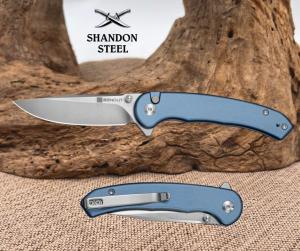 SENCUT Ingot Flipper amp Thumb Stud Knife Blue Aluminum Handle D2 Blade S25102-3
