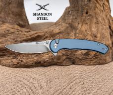 SENCUT Ingot Flipper & Thumb Stud Knife Blue Aluminum Handle D2 Blade S25102-3