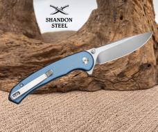 SENCUT Ingot Flipper & Thumb Stud Knife Blue Aluminum Handle D2 Blade S25102-3