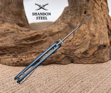 SENCUT Ingot Flipper & Thumb Stud Knife Blue Aluminum Handle D2 Blade S25102-3