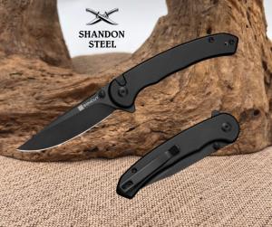 SENCUT Ingot Flipper amp Thumb Stud Knife Black Aluminum Handle D2 Blade S25102-2