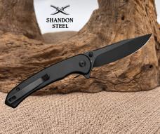 SENCUT Ingot Flipper & Thumb Stud Knife Black Aluminum Handle D2 Blade S25102-2