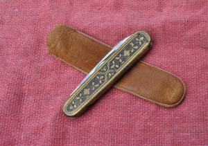 JA Henckels Solingen 3quot Closed Toledo Style Mint Pre 1880 Gold Wash Over Brass 4 Tools Hand Made