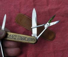J.A. Henckels Solingen 3" Closed Toledo Style Mint Pre 1880 Gold Wash Over Brass 4 Tools Hand Made