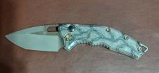 HERETIC MEDUSA AUTO TANTO BATTLE WORN BRONZE W/FLAMED TITANIUM HANDLES.